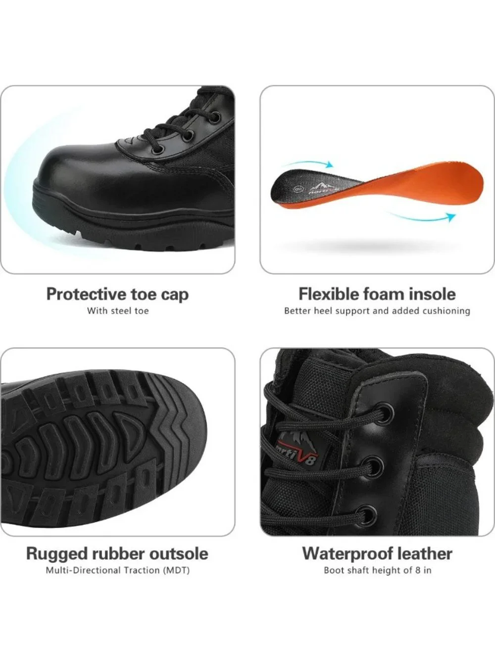 Men's Steel Toe Work Boots with Side Zipper | Slip Resistant Safety Boots for